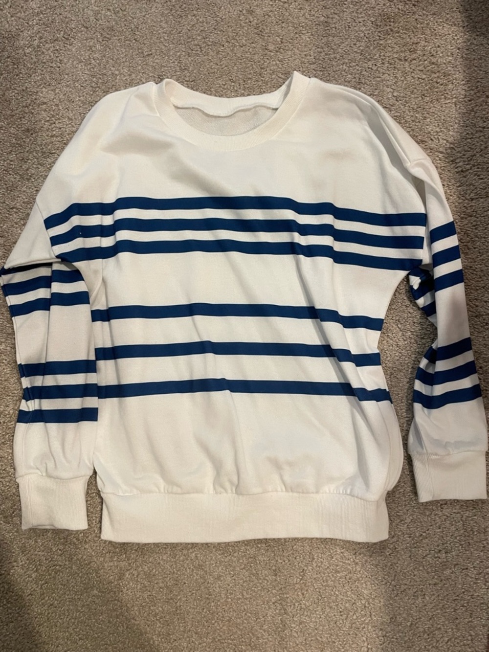 Amazon White Sweatshirt with Blue Stripes
